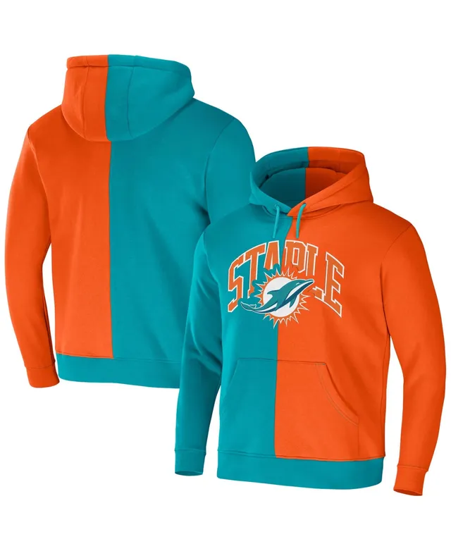 Men's New Era Orange/White Miami Dolphins Third Down Split Raglan Pullover Hoodie Size: Medium