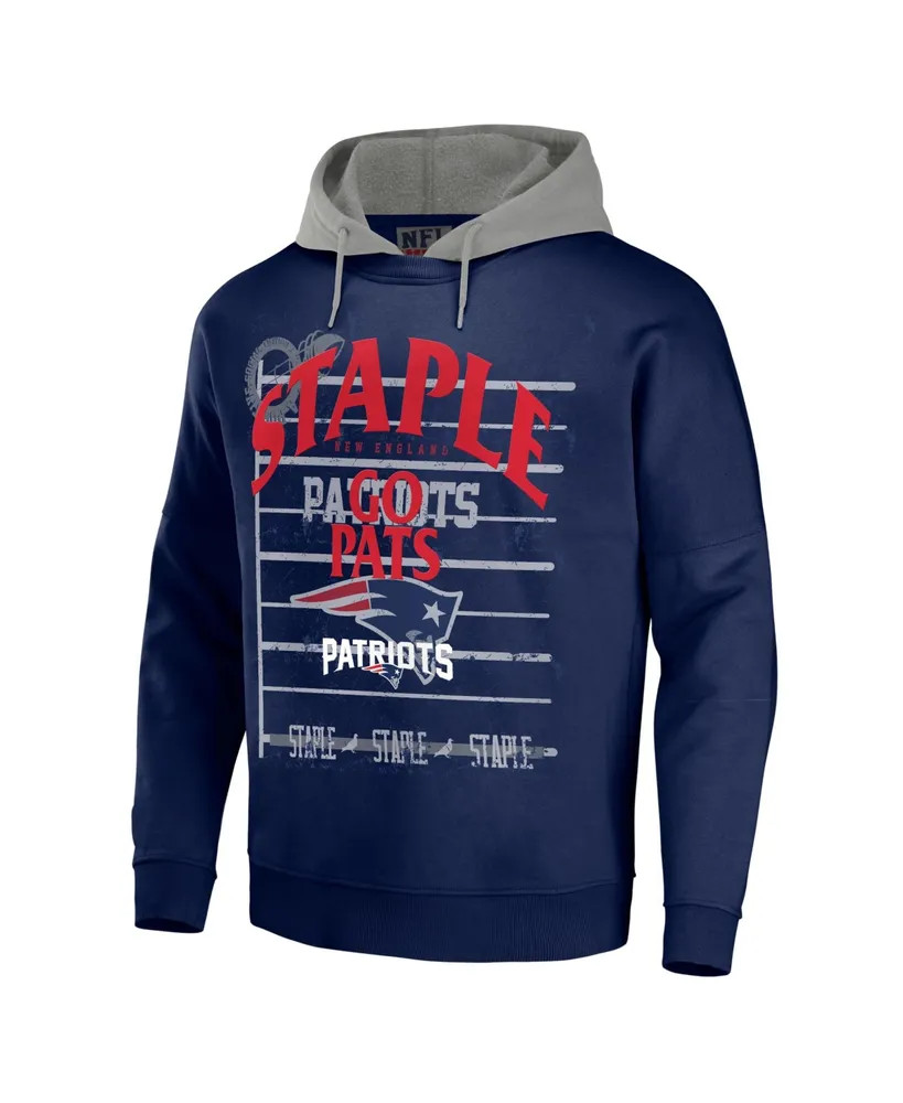 Men's Nfl X Staple Navy New England Patriots Oversized Gridiron Vintage-Like Wash Pullover Hoodie