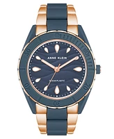 Anne Klein Women's Three-Hand Quartz Rose Gold-Tone and Solar Oceanwork Plastic Bracelet Watch