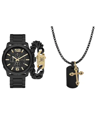 Ed Hardy Men's Matte Black Metal Bracelet Watch 50mm Gift Set