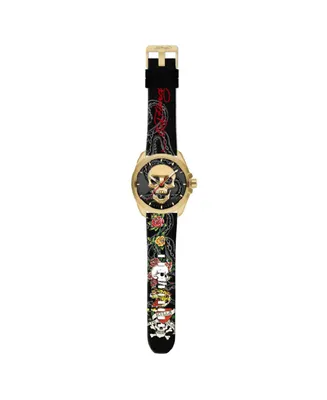 Ed Hardy Men's Matte Black Silicone Strap Watch 46mm - Gold