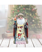 G.DeBrekht Winter's Morning Bird Chirping Santa Wood Carved Holiday Figurine