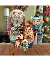 G.DeBrekht Santa Family Matreshka Holiday Nesting Hand-Painted Doll, Set of 5