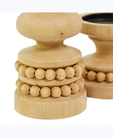 Wood Traditional 2 Piece Beaded Candle Holder Set