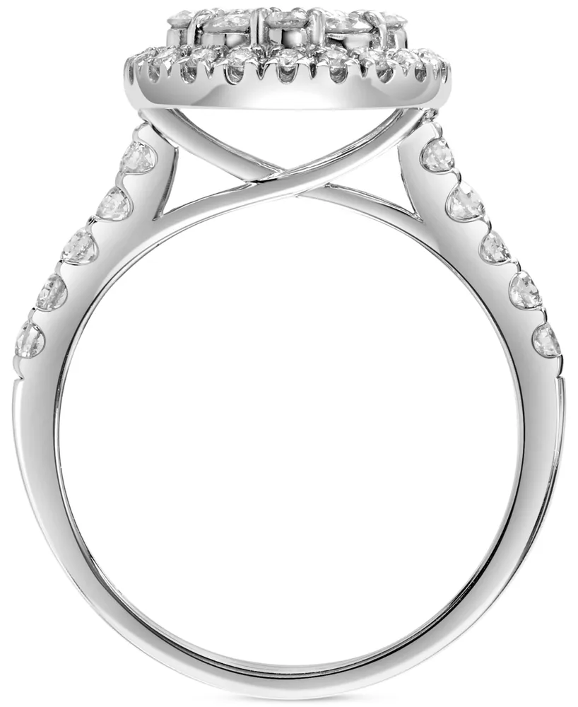 Diamond Halo Cluster Engagement Ring (1 ct. t.w.) in 14k White Gold