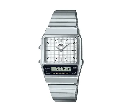 Casio Men's White Faced Silver-Tone Stainless Steel Bracelet Watch, 30.6mm - Silver
