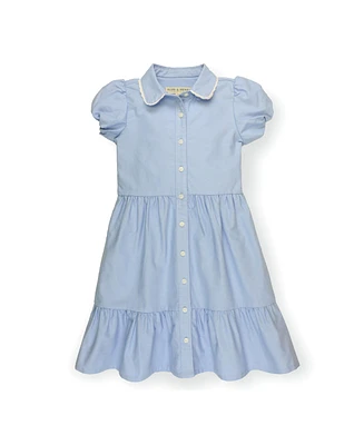 Hope & Henry Toddler Girls Organic Cotton Short Sleeve Tiered Oxford Dress