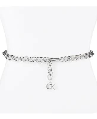 Calvin Klein Women's Silver-Tone Chain Belt with Hanging Logo Charm