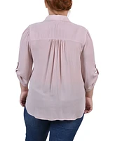 Ny Collection Plus 3/4 Sleeve Gauze Blouse