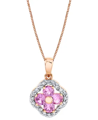 Pink Sapphire (1-1/5 ct. t.w.) & Diamond (1/5 ct. t.w.) Flower Halo 18" Pendant Necklace in 14k Rose Gold