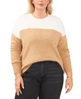 Vince Camuto Plus Cozy Extended Shoulder Color Blocked Sweater