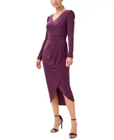 Adrianna Papell Women's Jersey Long-Sleeve Wrap Midi Dress