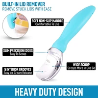 Ice Cream Scoop With Soft Easy Grip Handle - Scooper Built-in Lid Opener