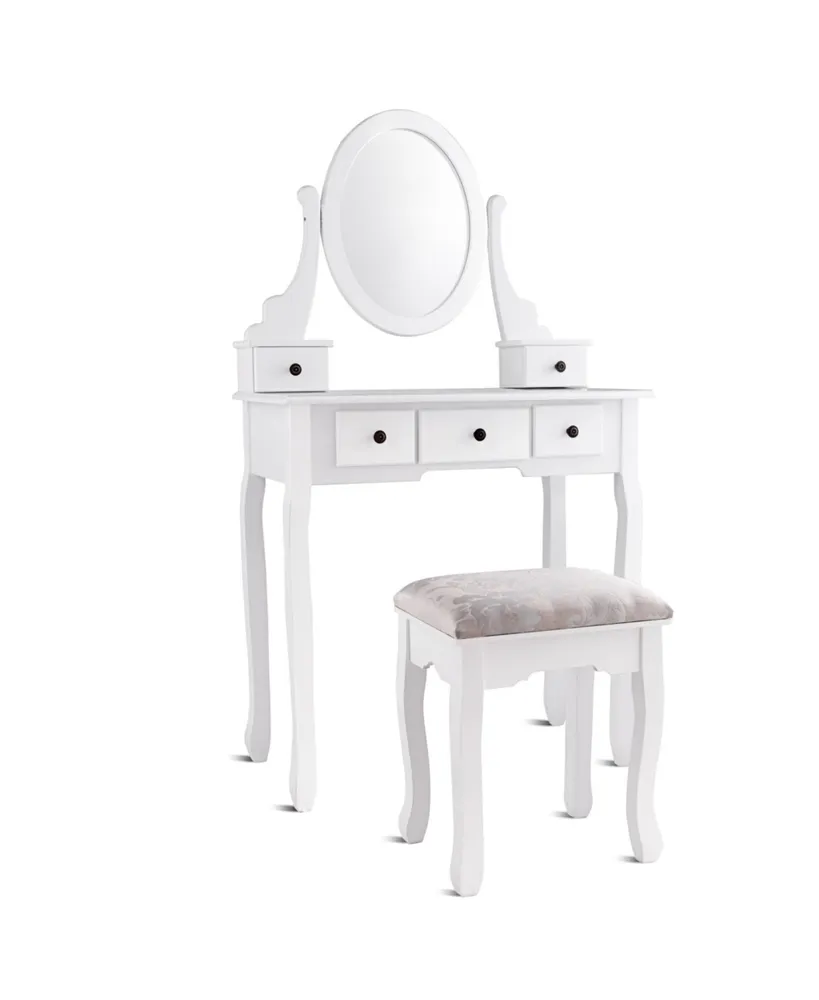 Costway Makeup Desk Vanity Dressing Table Oval Stool 5 Storage