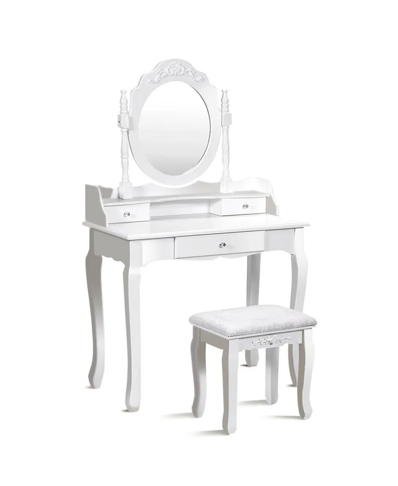 Costway White Vanity Wood Makeup Dressing Table Stool 3 Drawer