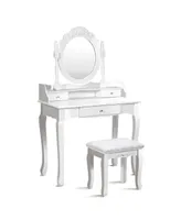 White Vanity Wood Makeup Dressing Table Stool 3 Drawer