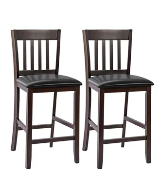 Set of 2 Bar Stools Counter Height Chairs w/ Pu Leather Seat