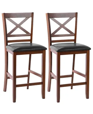 Set of 2 Bar Stools 25'' Counter Height Chairs Walnut