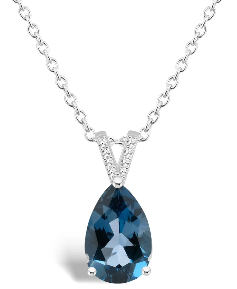 Macy's Women's London Blue Topaz (3-2/3 ct.t.w.) and Diamond Accent Pendant Necklace in Sterling Silver