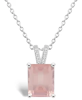Macy's Women's Rose Quartz (1-3/ ct.t.w.) and Diamond Accent Pendant Necklace in Sterling Silver