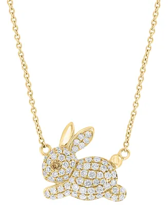 Effy White Diamond (5/8 ct. t.w.) & Espresso Diamond Accent Bunny 17-1/2" Pendant in 14k Gold