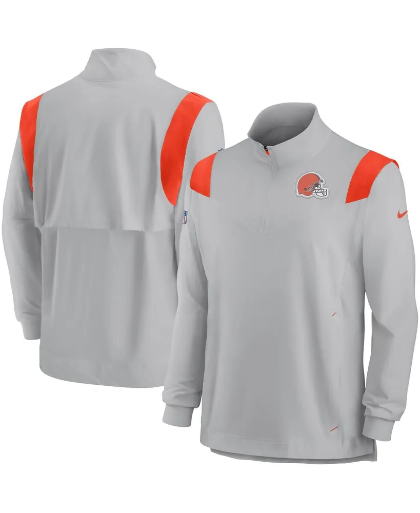 Men's Nike Gray Cleveland Browns Sideline Coach Chevron Lockup Quarter-Zip Long Sleeve Top