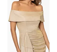 Xscape Women's Off-The-Shoulder Draped-Detail Leg-Slit Gown