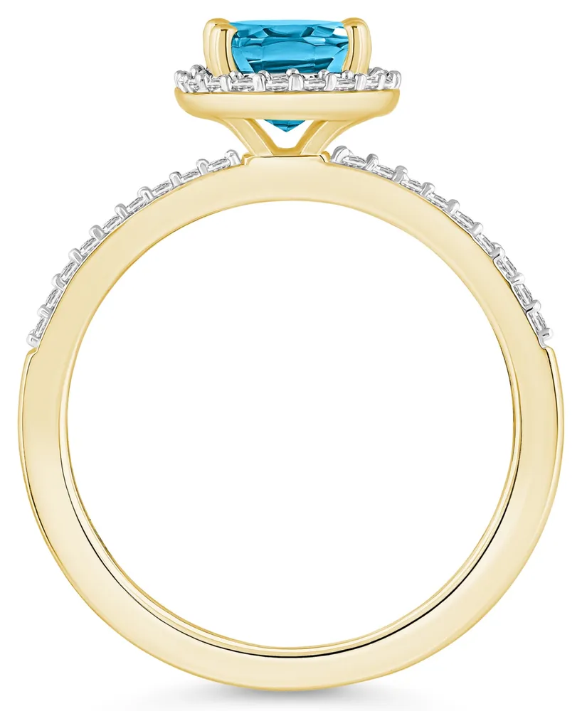 Blue Topaz (1-3/5 ct. t.w.) and Lab-Grown Sapphire (1/5 Halo Ring 10K Yellow Gold