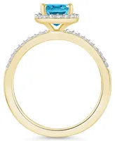 Blue Topaz (1-3/5 ct. t.w.) and Lab-Grown Sapphire (1/5 Halo Ring 10K Yellow Gold