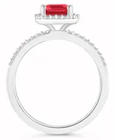 Lab-Grown Ruby (2 ct. t.w.) and Sapphire (1/4 Halo Ring 10K White Gold