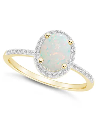 Macy's Lab-Grown Opal (1/2 ct. t.w.) and Sapphire (1/5 Halo Ring 10K Gold
