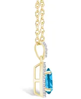 Macy's Topaz (1-1/10 ct. t.w.) and Lab Grown Sapphire (1/6 ct. t.w.) Halo Pendant Necklace in 10K Yellow Gold