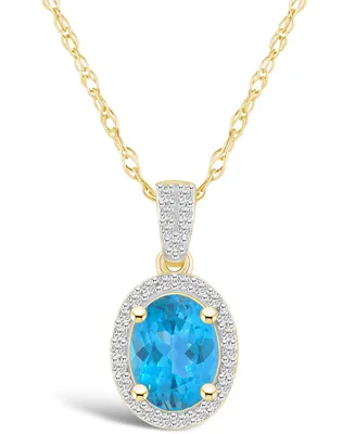 Macy's Topaz (1-3/5 ct. t.w.) and Lab Grown Sapphire (1/6 ct. t.w.) Halo Pendant Necklace in 10K Yellow Gold