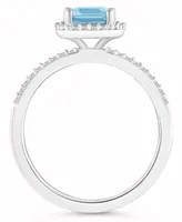 Lab-Grown Spinel Aquamarine (1-3/4 ct. t.w.) and Sapphire (1/4 Halo Ring 10K White Gold