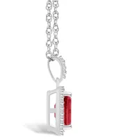 Lab Grown Ruby (2 ct. t.w.) and Lab Grown Sapphire (1/5 ct. t.w.) Halo Pendant Necklace in 10K White Gold