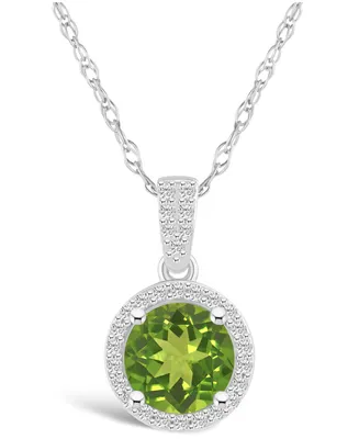 Macy's Peridot (1-1/2 ct. t.w.) and Lab Grown Sapphire (1/6 ct. t.w.) Halo Pendant Necklace in 10K White Gold