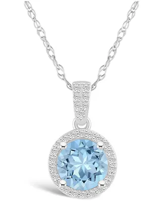 Macy's Lab Grown Spinel Aquamarine (1-2/5 ct. t.w.) and Lab Grown Sapphire (1/6 ct. t.w.) Halo Pendant Necklace in 10K White Gold