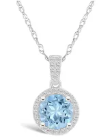 Macy's Lab Grown Spinel Aquamarine (1-2/5 ct. t.w.) and Lab Grown Sapphire (1/6 ct. t.w.) Halo Pendant Necklace in 10K White Gold