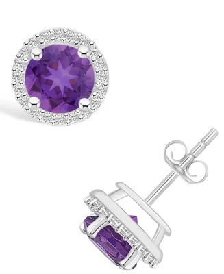Amethyst (1-1/2 ct. t.w.) and Lab Grown Sapphire (1/5 ct. t.w.) Halo Studs in 10K White Gold