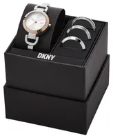 Dkny Women's City Link Silver-Tone Stainless Steel Bracelet Watch 26mm and Top Rings Set - Silver