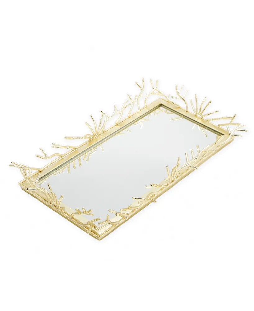 Classic Touch Rectangular Decorative Mirror Tray Design Border 16" x 9" - Gold