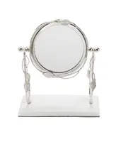 Classic Touch Table Mirror with Leaf Design Border and Marble Base, 4" x 14" - Silver