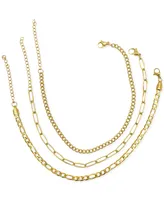 Adornia Curb Chain, Paper Clip Chain, and Figaro Chain Anklet Set