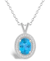 Macy's Blue Topaz (1-3/5 ct. t.w.) and Diamond (1/8 ct. t.w.) Halo Pendant Necklace in Sterling Silver