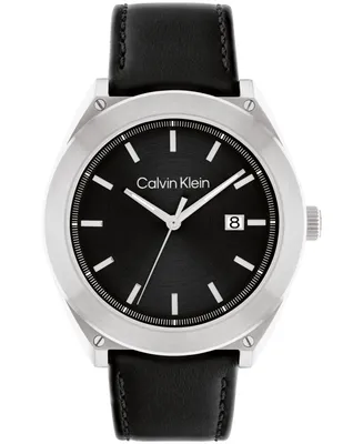 Calvin Klein Men's Black Leather Strap Watch 44mm
