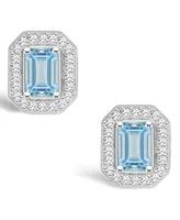 Macy's Aquamarine (1 ct. t.w.) and Diamond (1/5 ct. t.w.) Halo Studs in Sterling Silver