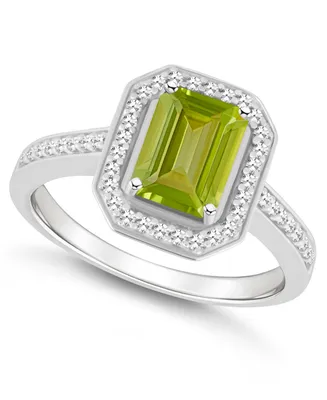 Macy's Peridot (1-2/3 ct. t.w.) and Diamond (1/5 Halo Ring Sterling Silver