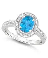Macy's Blue Topaz (1-3/5 ct. t.w.) and Diamond (1/5 Halo Ring Sterling Silver