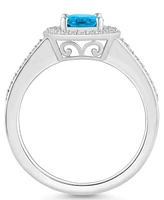 Macy's Blue Topaz (1-3/5 ct. t.w.) and Diamond (1/5 Halo Ring Sterling Silver