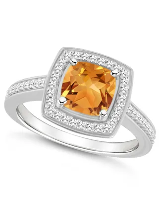 Macy's Citrine (1-1/2 ct. t.w.) and Diamond (1/4 Halo Ring Sterling Silver